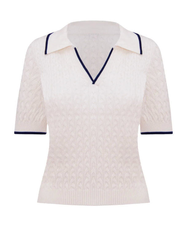 Camisa Tricot Angelina Off White e Marinho